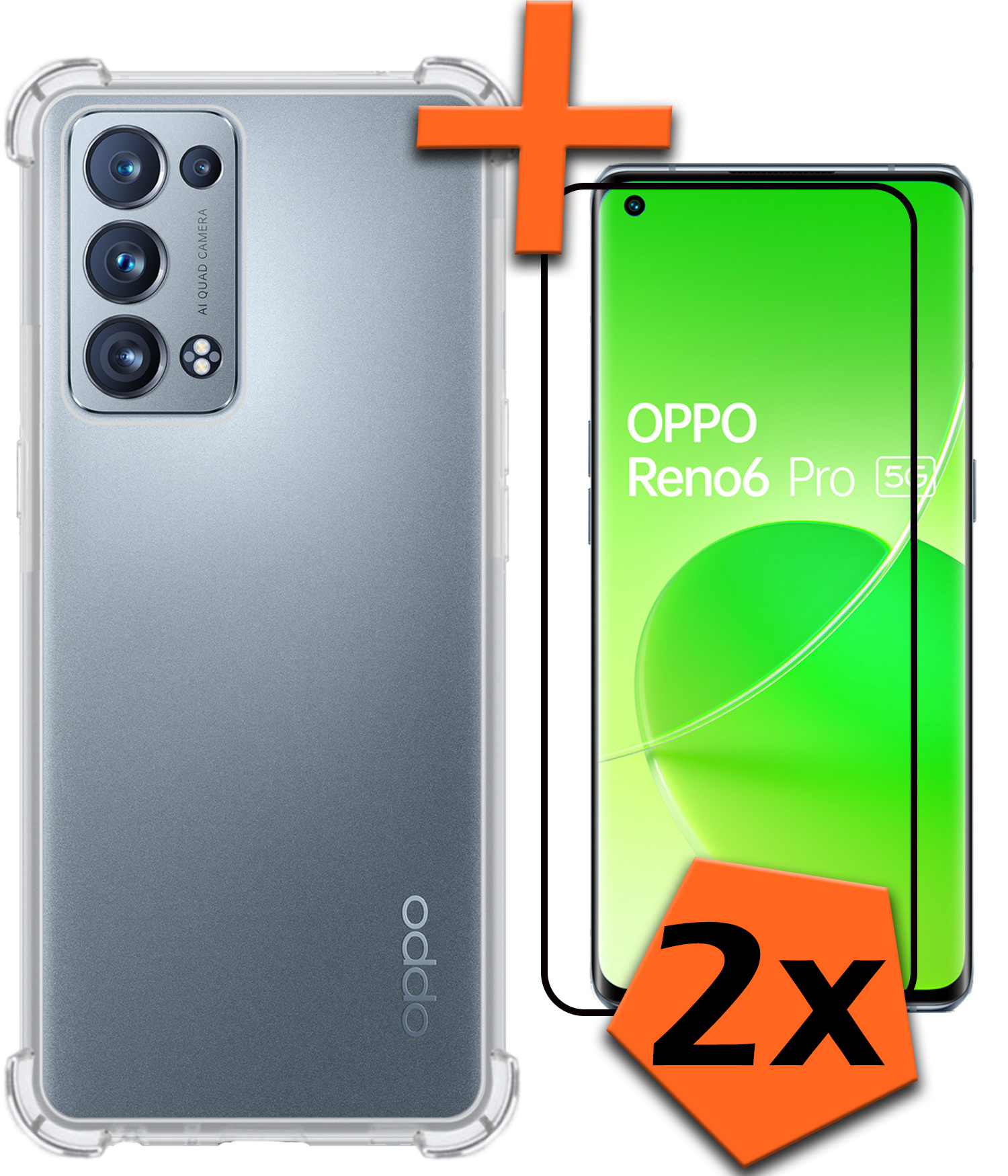 Nomfy Hoesje Geschikt voor OPPO Reno 6 Pro Hoesje Shock Proof Cover Case Shockproof Met 2x Screenprotector - Hoes Geschikt voor OPPO Reno 6 Pro Hoes Siliconen Back Case - Transparant