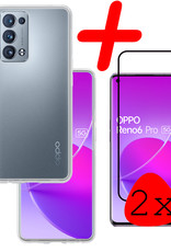 BASEY. Hoes Geschikt voor OPPO Reno 6 Pro Hoesje Siliconen Back Cover Case Met 2x Screenprotector - Hoesje Geschikt voor OPPO Reno 6 Pro Hoes Cover Hoesje - Transparant