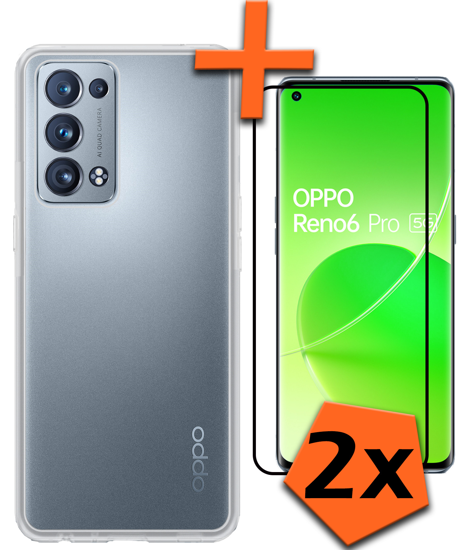 Nomfy Hoesje Geschikt voor OPPO Reno 6 Pro Hoesje Siliconen Cover Case Met 2x Screenprotector - Hoes Geschikt voor OPPO Reno 6 Pro Hoes Back Case - Transparant