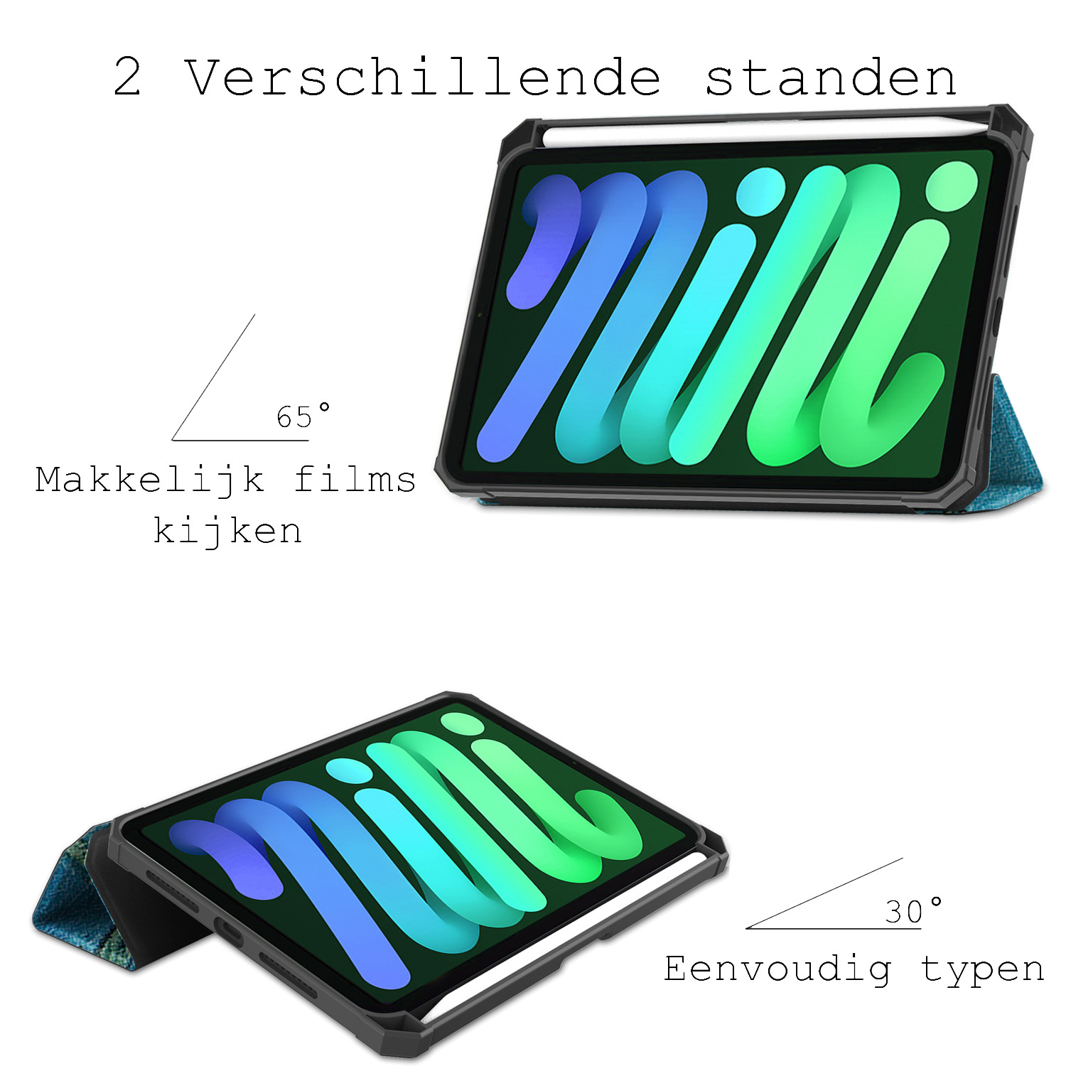 BASEY. Hoesje Geschikt voor iPad Mini 6 Hoes Case Tablet Hoesje Tri-fold Met Uitsparing Geschikt voor Apple Pencil Met Screenprotector - Hoes Geschikt voor iPad Mini 6 Hoesje Hard Cover Bookcase Hoes - Bloesem