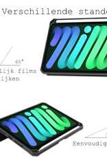 BASEY. Hoesje Geschikt voor iPad Mini 6 Hoes Case Tablet Hoesje Tri-fold Met Uitsparing Geschikt voor Apple Pencil Met Screenprotector - Hoes Geschikt voor iPad Mini 6 Hoesje Hard Cover Bookcase Hoes - Donkerblauw