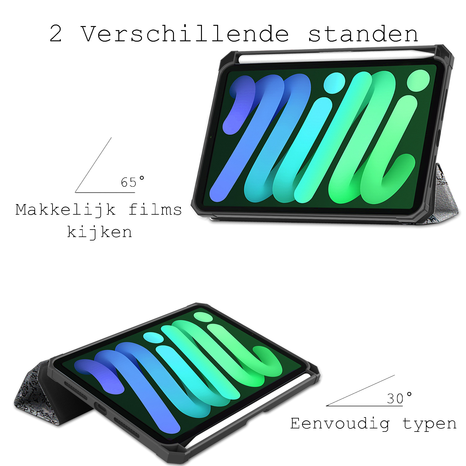 BASEY. Hoesje Geschikt voor iPad Mini 6 Hoes Case Tablet Hoesje Tri-fold Met Uitsparing Geschikt voor Apple Pencil Met Screenprotector - Hoes Geschikt voor iPad Mini 6 Hoesje Hard Cover Bookcase Hoes - Eiffeltoren