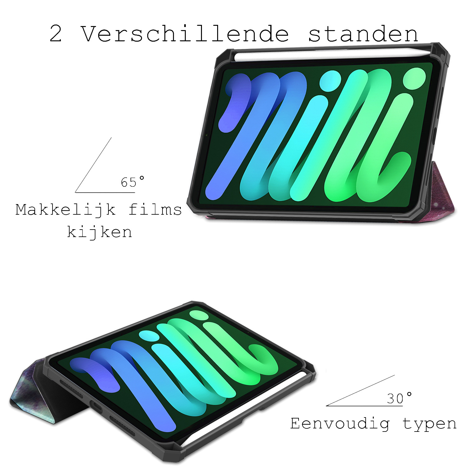 BASEY. Hoesje Geschikt voor iPad Mini 6 Hoes Case Tablet Hoesje Tri-fold Met Uitsparing Geschikt voor Apple Pencil Met Screenprotector - Hoes Geschikt voor iPad Mini 6 Hoesje Hard Cover Bookcase Hoes - Galaxy