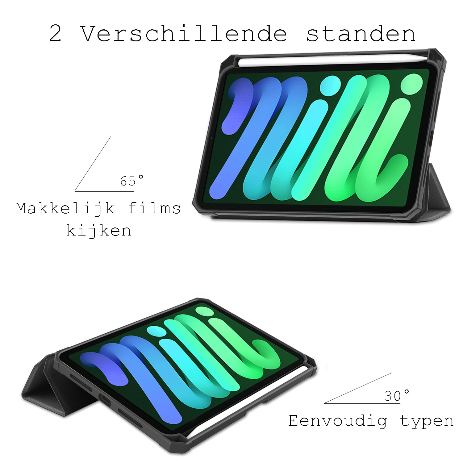BASEY. Hoesje Geschikt voor iPad Mini 6 Hoes Case Tablet Hoesje Tri-fold Met Uitsparing Geschikt voor Apple Pencil Met Screenprotector - Hoes Geschikt voor iPad Mini 6 Hoesje Hard Cover Bookcase Hoes - Grijs