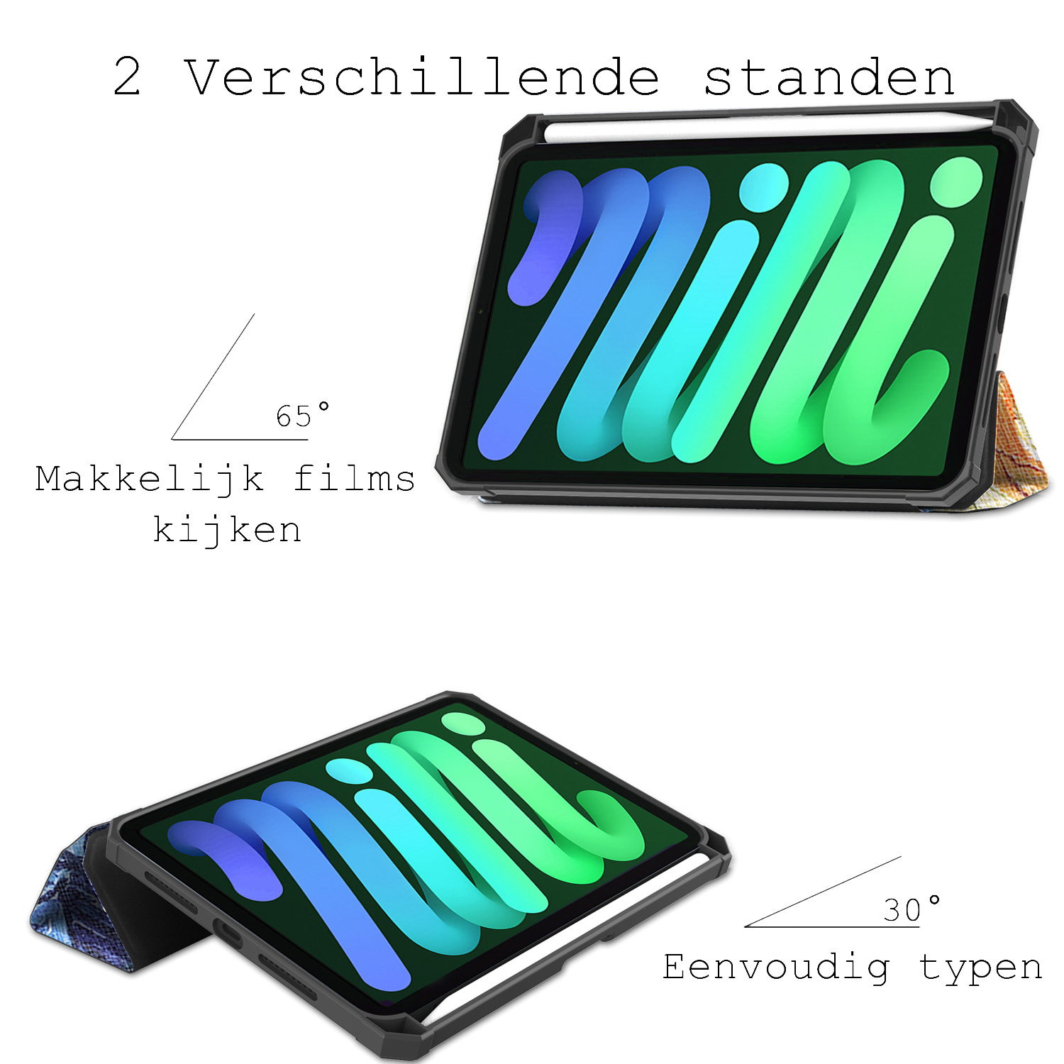BASEY. Hoesje Geschikt voor iPad Mini 6 Hoes Case Tablet Hoesje Tri-fold Met Uitsparing Geschikt voor Apple Pencil Met Screenprotector - Hoes Geschikt voor iPad Mini 6 Hoesje Hard Cover Bookcase Hoes - Sterrenhemel