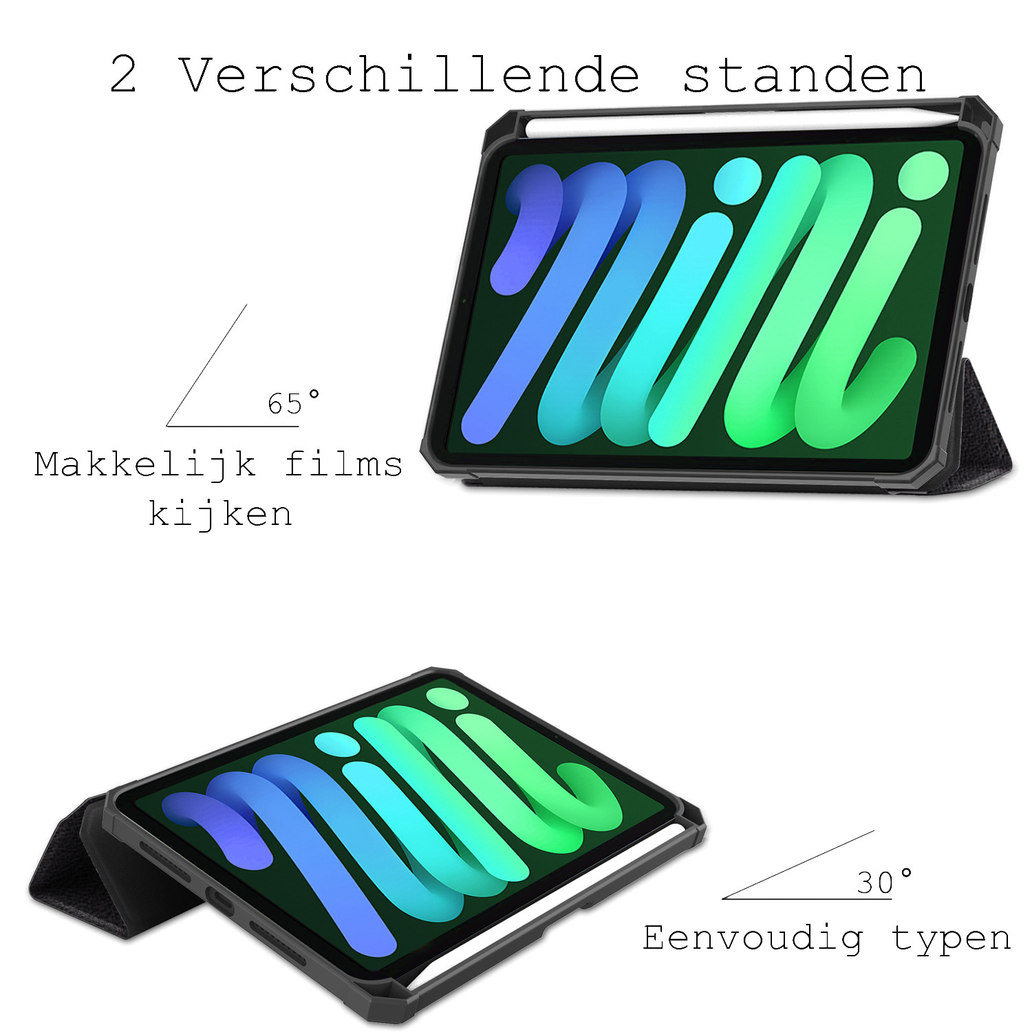 BASEY. Hoesje Geschikt voor iPad Mini 6 Hoes Case Tablet Hoesje Tri-fold Met Uitsparing Geschikt voor Apple Pencil Met Screenprotector - Hoes Geschikt voor iPad Mini 6 Hoesje Hard Cover Bookcase Hoes - Don't Touch Me