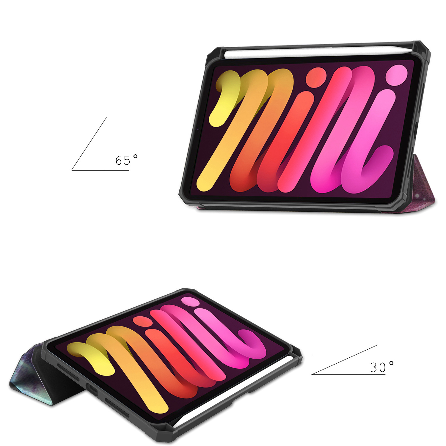 Nomfy Hoes Geschikt voor iPad Mini 6 Hoes Tri-fold Tablet Hoesje Case Met Uitsparing Geschikt voor Apple Pencil Met Screenprotector - Hoesje Geschikt voor iPad Mini 6 Hoesje Hardcover Bookcase - Galaxy