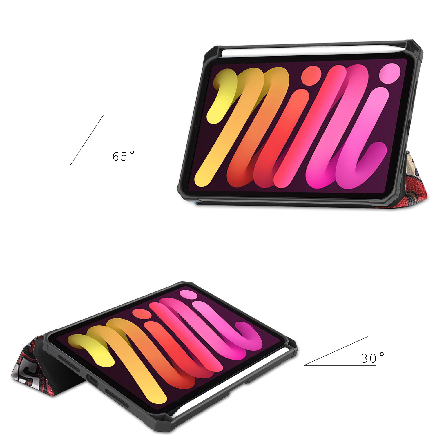 Nomfy Hoes Geschikt voor iPad Mini 6 Hoes Tri-fold Tablet Hoesje Case Met Uitsparing Geschikt voor Apple Pencil Met Screenprotector - Hoesje Geschikt voor iPad Mini 6 Hoesje Hardcover Bookcase - Graffity