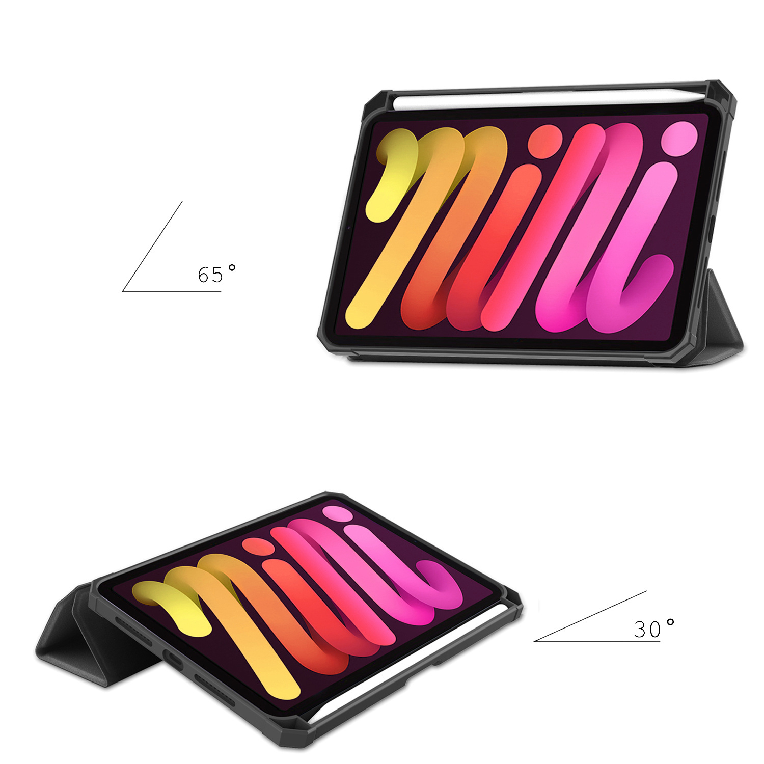 Nomfy Hoes Geschikt voor iPad Mini 6 Hoes Tri-fold Tablet Hoesje Case Met Uitsparing Geschikt voor Apple Pencil Met Screenprotector - Hoesje Geschikt voor iPad Mini 6 Hoesje Hardcover Bookcase - Grijs
