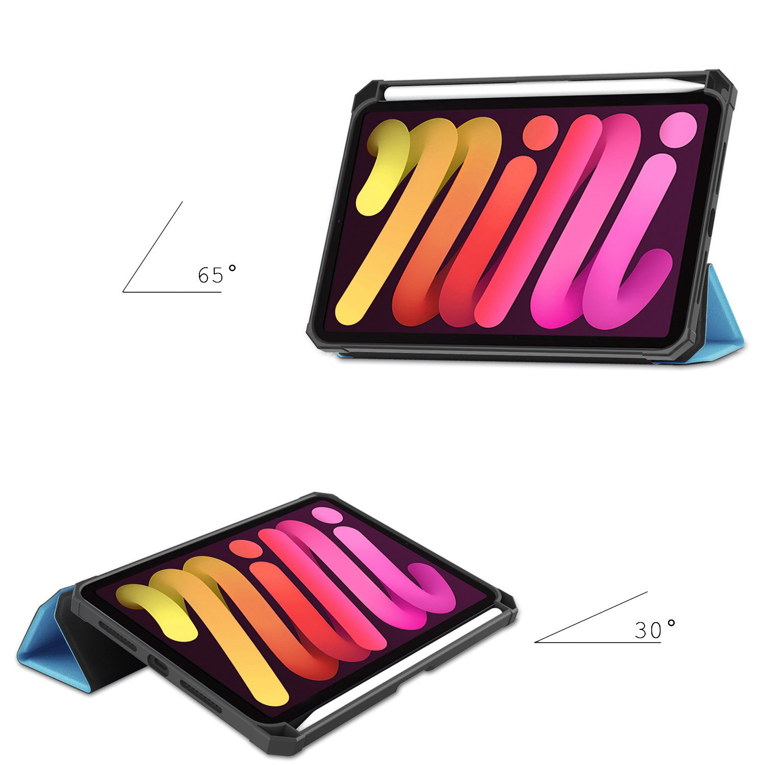 Nomfy Hoes Geschikt voor iPad Mini 6 Hoes Tri-fold Tablet Hoesje Case Met Uitsparing Geschikt voor Apple Pencil Met Screenprotector - Hoesje Geschikt voor iPad Mini 6 Hoesje Hardcover Bookcase - Lichtblauw