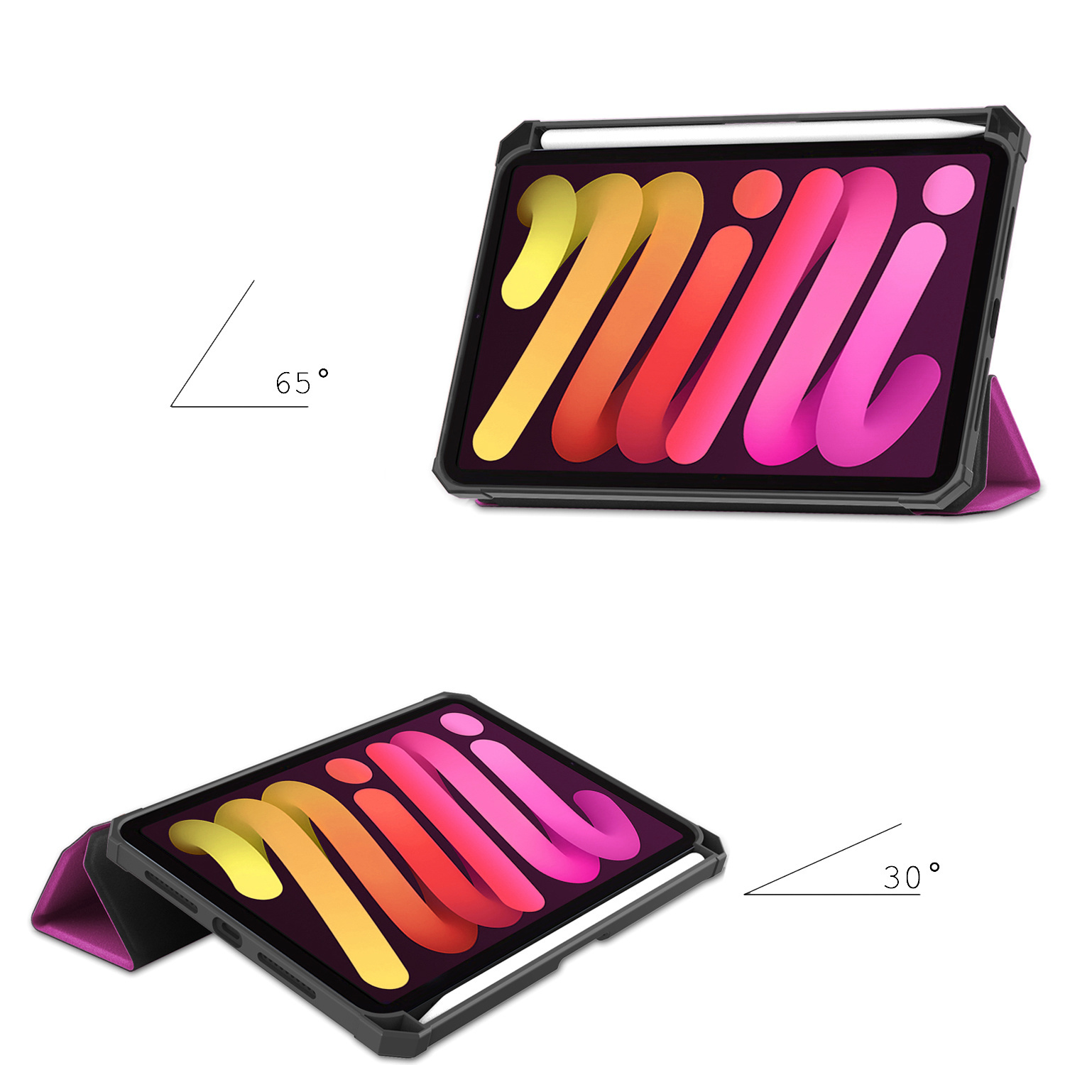 Nomfy Hoes Geschikt voor iPad Mini 6 Hoes Tri-fold Tablet Hoesje Case Met Uitsparing Geschikt voor Apple Pencil Met Screenprotector - Hoesje Geschikt voor iPad Mini 6 Hoesje Hardcover Bookcase - Paars