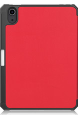 Nomfy Hoes Geschikt voor iPad Mini 6 Hoes Tri-fold Tablet Hoesje Case Met Uitsparing Geschikt voor Apple Pencil Met Screenprotector - Hoesje Geschikt voor iPad Mini 6 Hoesje Hardcover Bookcase - Rood