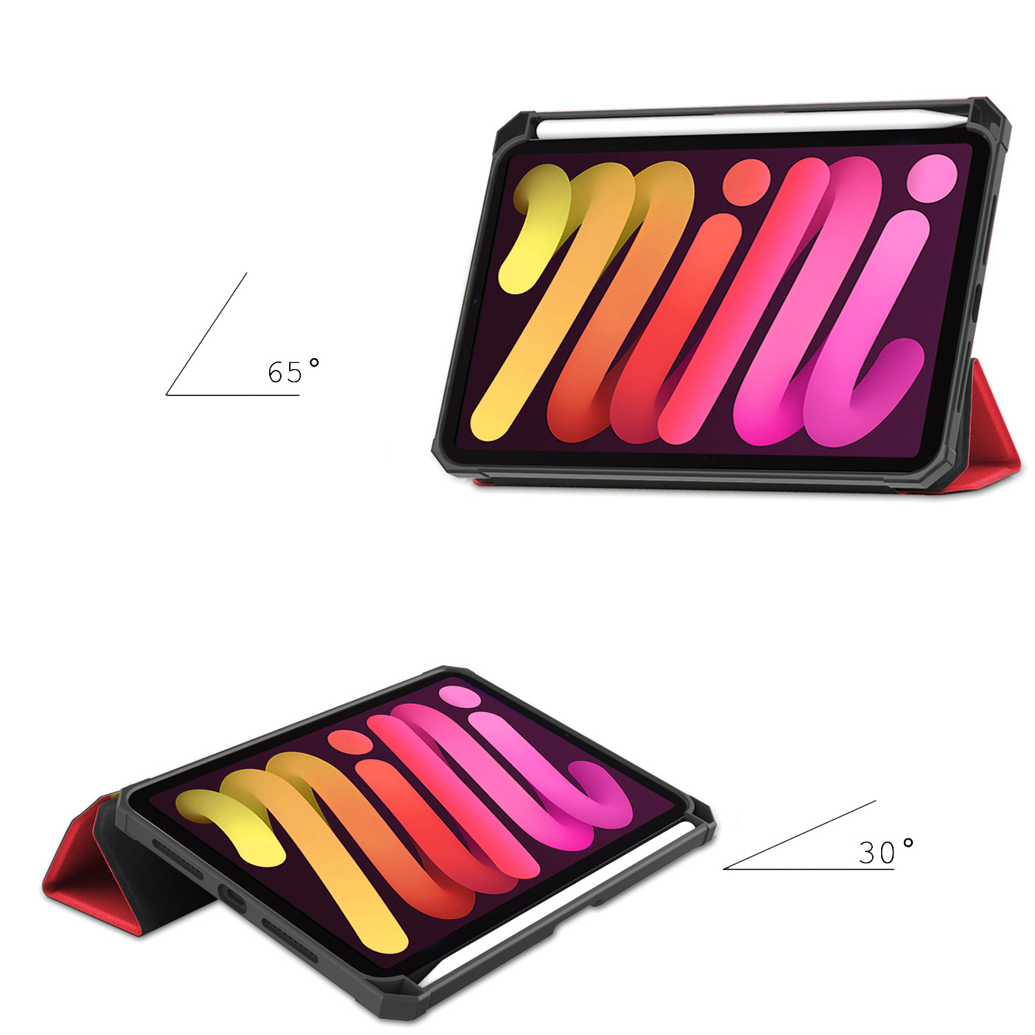 Nomfy Hoes Geschikt voor iPad Mini 6 Hoes Tri-fold Tablet Hoesje Case Met Uitsparing Geschikt voor Apple Pencil Met Screenprotector - Hoesje Geschikt voor iPad Mini 6 Hoesje Hardcover Bookcase - Rood