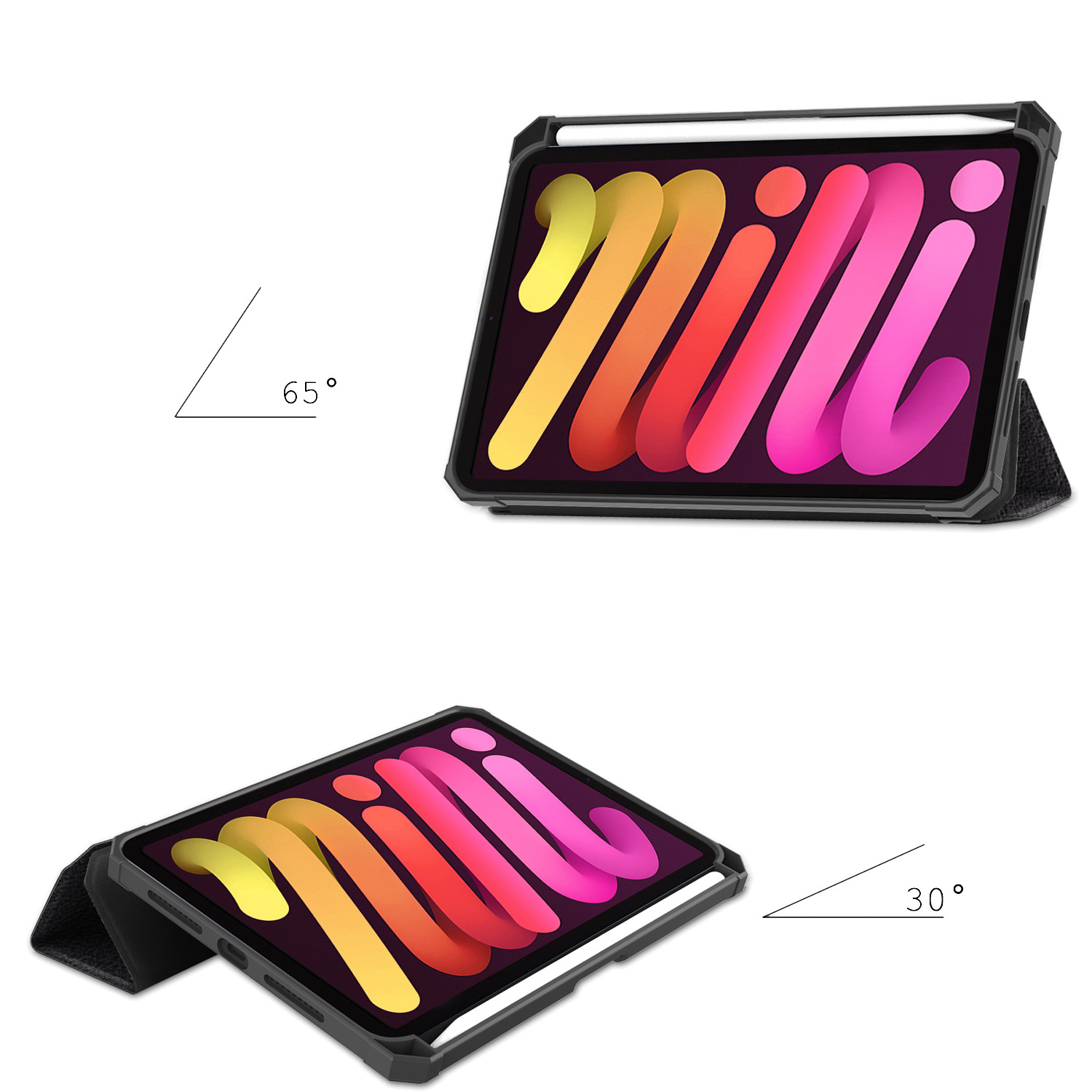 Nomfy Hoes Geschikt voor iPad Mini 6 Hoes Tri-fold Tablet Hoesje Case Met Uitsparing Geschikt voor Apple Pencil Met Screenprotector - Hoesje Geschikt voor iPad Mini 6 Hoesje Hardcover Bookcase - Don't Touch Me