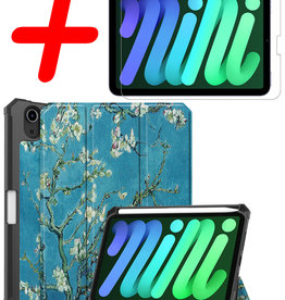 BASEY. BASEY. iPad Mini 6 Hoes Met Uitsparing Apple Pencil En Met Screenprotector - Witte Bloesem