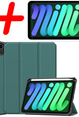 BASEY. Hoesje Geschikt voor iPad Mini 6 Hoes Case Tablet Hoesje Tri-fold Met Uitsparing Geschikt voor Apple Pencil Met Screenprotector - Hoes Geschikt voor iPad Mini 6 Hoesje Hard Cover Bookcase Hoes - Donkergroen