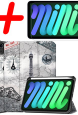 BASEY. Hoesje Geschikt voor iPad Mini 6 Hoes Case Tablet Hoesje Tri-fold Met Uitsparing Geschikt voor Apple Pencil Met Screenprotector - Hoes Geschikt voor iPad Mini 6 Hoesje Hard Cover Bookcase Hoes - Eiffeltoren