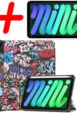 BASEY. Hoesje Geschikt voor iPad Mini 6 Hoes Case Tablet Hoesje Tri-fold Met Uitsparing Geschikt voor Apple Pencil Met Screenprotector - Hoes Geschikt voor iPad Mini 6 Hoesje Hard Cover Bookcase Hoes - Graffity