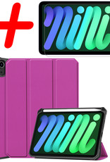 BASEY. Hoesje Geschikt voor iPad Mini 6 Hoes Case Tablet Hoesje Tri-fold Met Uitsparing Geschikt voor Apple Pencil Met Screenprotector - Hoes Geschikt voor iPad Mini 6 Hoesje Hard Cover Bookcase Hoes - Paars