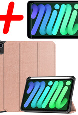 BASEY. Hoesje Geschikt voor iPad Mini 6 Hoes Case Tablet Hoesje Tri-fold Met Uitsparing Geschikt voor Apple Pencil Met Screenprotector - Hoes Geschikt voor iPad Mini 6 Hoesje Hard Cover Bookcase Hoes - Rosé goud