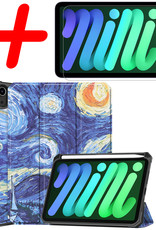 BASEY. Hoesje Geschikt voor iPad Mini 6 Hoes Case Tablet Hoesje Tri-fold Met Uitsparing Geschikt voor Apple Pencil Met Screenprotector - Hoes Geschikt voor iPad Mini 6 Hoesje Hard Cover Bookcase Hoes - Sterrenhemel