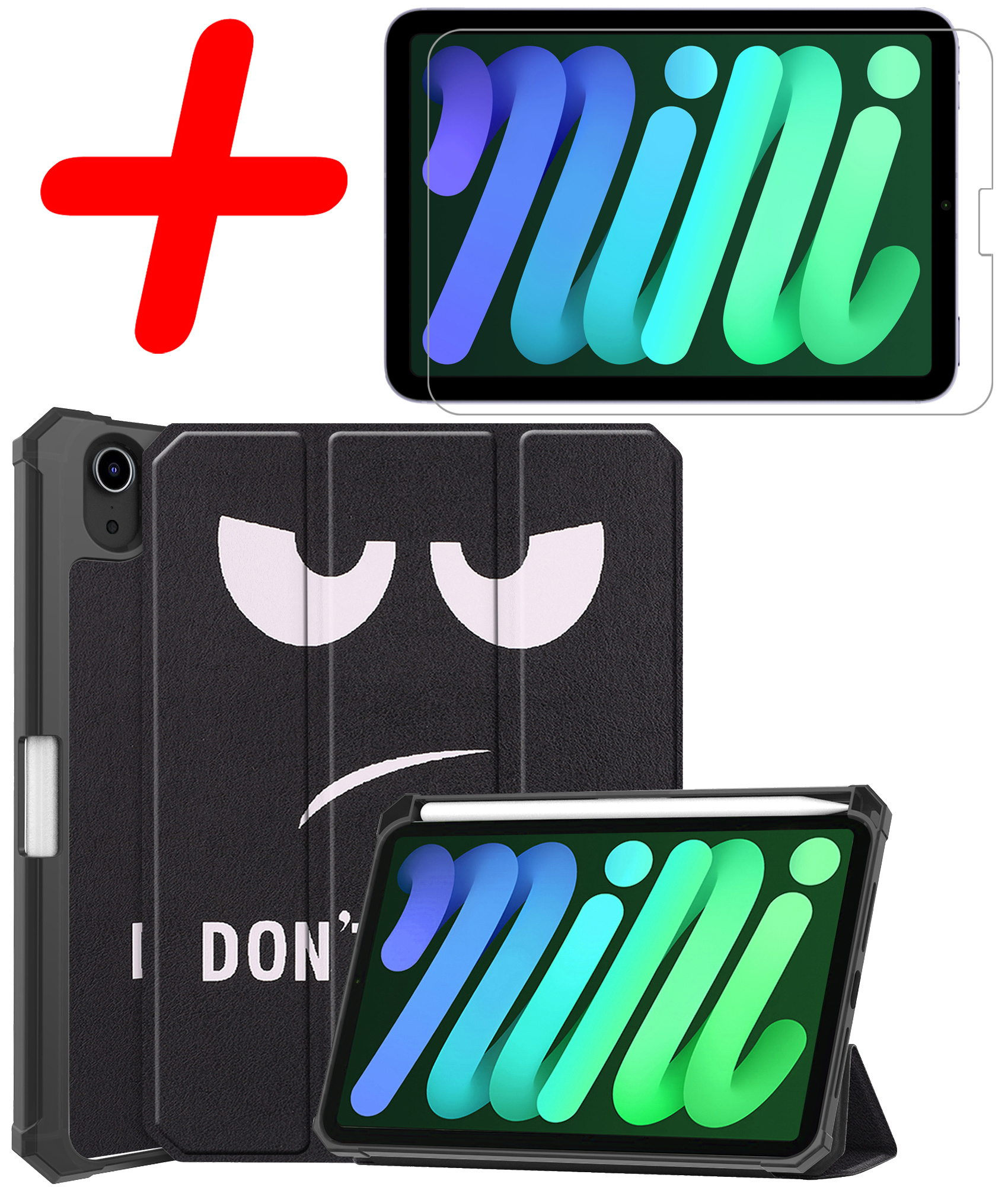 BASEY. Hoesje Geschikt voor iPad Mini 6 Hoes Case Tablet Hoesje Tri-fold Met Uitsparing Geschikt voor Apple Pencil Met Screenprotector - Hoes Geschikt voor iPad Mini 6 Hoesje Hard Cover Bookcase Hoes - Don't Touch Me