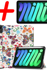 BASEY. Hoesje Geschikt voor iPad Mini 6 Hoes Case Tablet Hoesje Tri-fold Met Uitsparing Geschikt voor Apple Pencil Met Screenprotector - Hoes Geschikt voor iPad Mini 6 Hoesje Hard Cover Bookcase Hoes - Vlinders