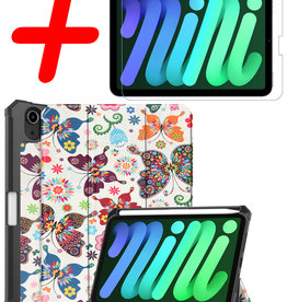 BASEY. BASEY. iPad Mini 6 Hoes Met Uitsparing Apple Pencil En Met Screenprotector - Vlinder