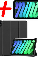 BASEY. Hoesje Geschikt voor iPad Mini 6 Hoes Case Tablet Hoesje Tri-fold Met Uitsparing Geschikt voor Apple Pencil Met Screenprotector - Hoes Geschikt voor iPad Mini 6 Hoesje Hard Cover Bookcase Hoes - Zwart