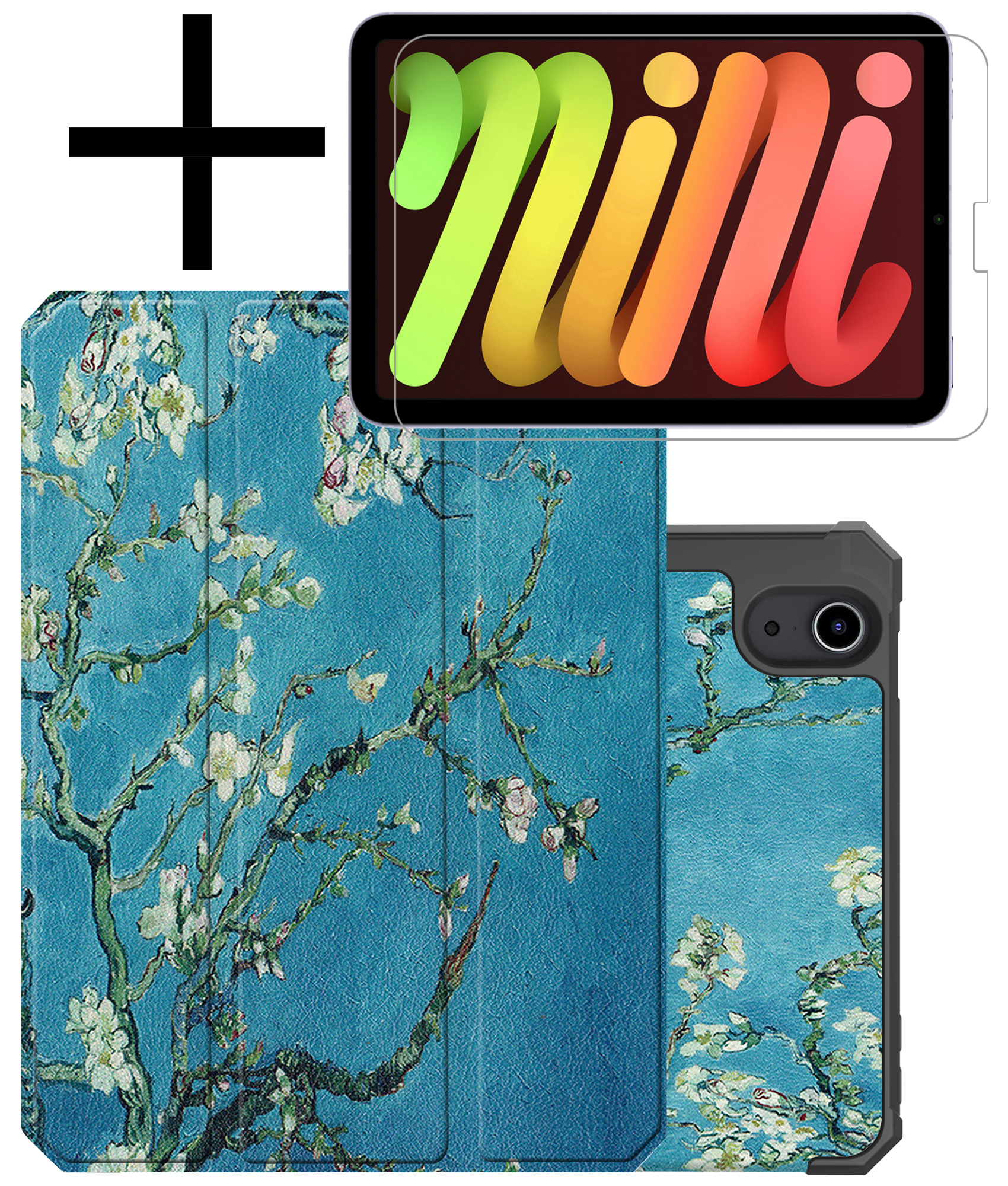 NoXx Hoesje Geschikt voor iPad Mini 6 Hoesje Case Hard Cover Hoes Book Case Met Uitsparing Geschikt voor Apple Pencil Met Screenprotector - Bloesem