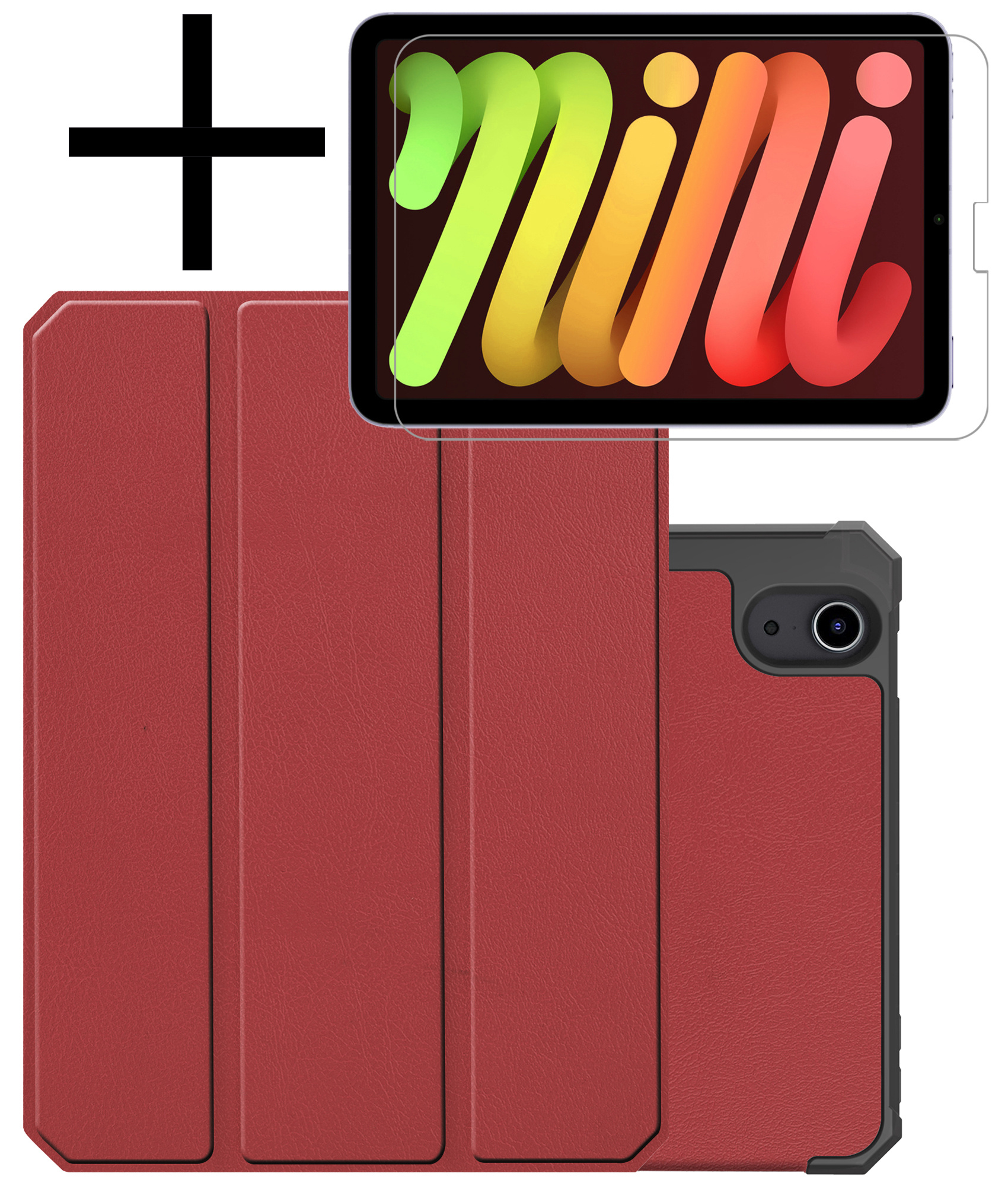 NoXx Hoesje Geschikt voor iPad Mini 6 Hoesje Case Hard Cover Hoes Book Case Met Uitsparing Geschikt voor Apple Pencil Met Screenprotector - Donkerrood