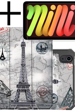 NoXx Hoesje Geschikt voor iPad Mini 6 Hoesje Case Hard Cover Hoes Book Case Met Uitsparing Geschikt voor Apple Pencil Met Screenprotector - Eiffeltoren