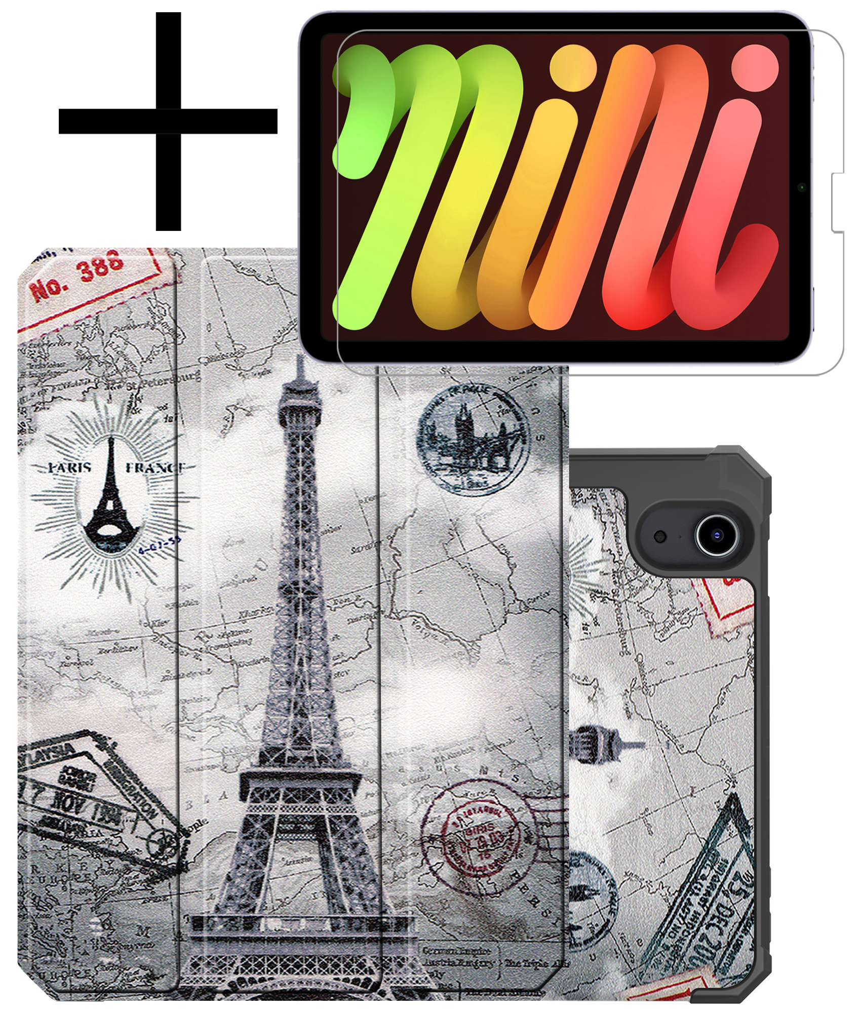 NoXx Hoesje Geschikt voor iPad Mini 6 Hoesje Case Hard Cover Hoes Book Case Met Uitsparing Geschikt voor Apple Pencil Met Screenprotector - Eiffeltoren