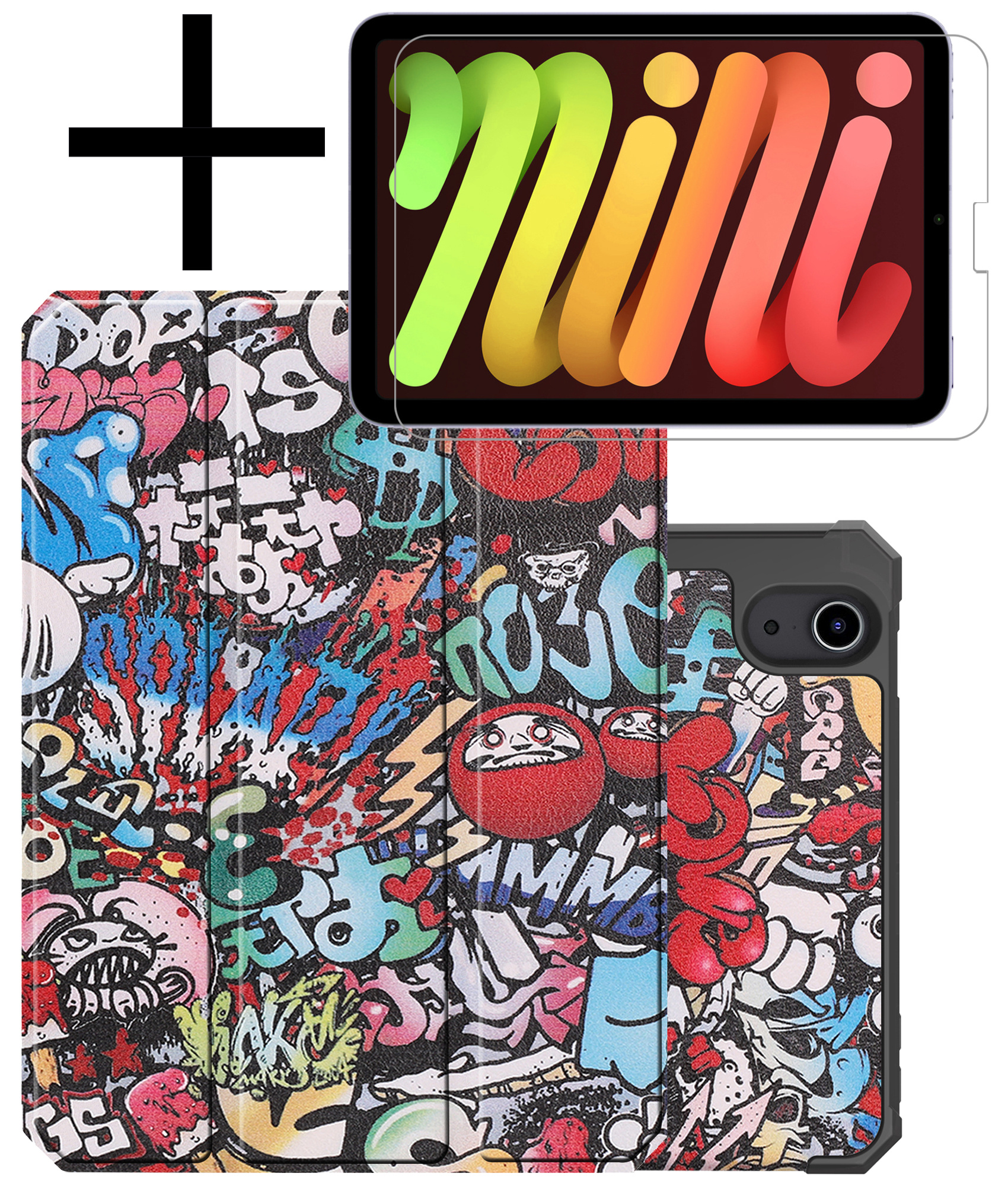 NoXx Hoesje Geschikt voor iPad Mini 6 Hoesje Case Hard Cover Hoes Book Case Met Uitsparing Geschikt voor Apple Pencil Met Screenprotector - Graffity