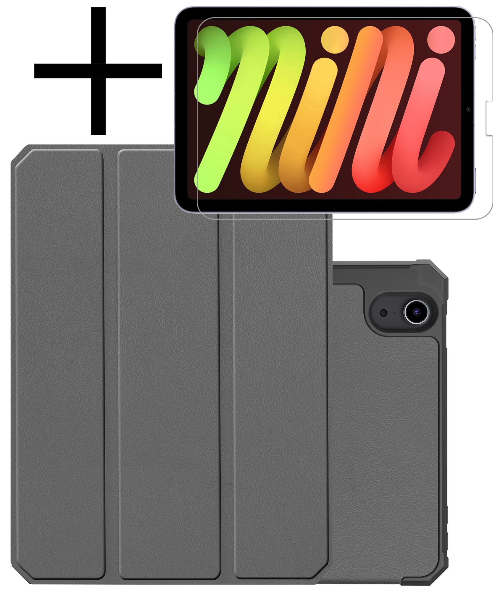 NoXx Hoesje Geschikt voor iPad Mini 6 Hoesje Case Hard Cover Hoes Book Case Met Uitsparing Geschikt voor Apple Pencil Met Screenprotector - Grijs