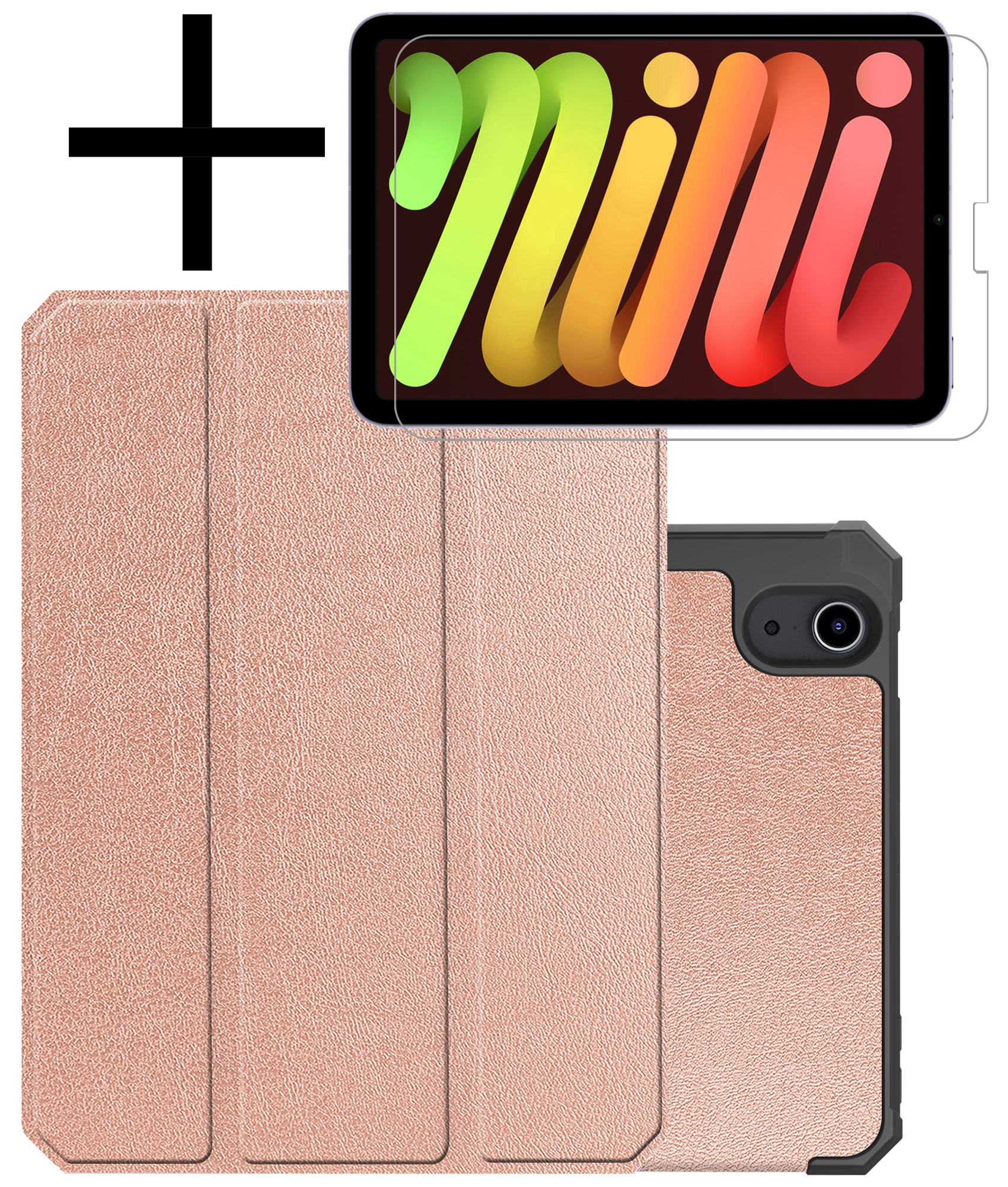 NoXx Hoesje Geschikt voor iPad Mini 6 Hoesje Case Hard Cover Hoes Book Case Met Uitsparing Geschikt voor Apple Pencil Met Screenprotector - Rosé goud