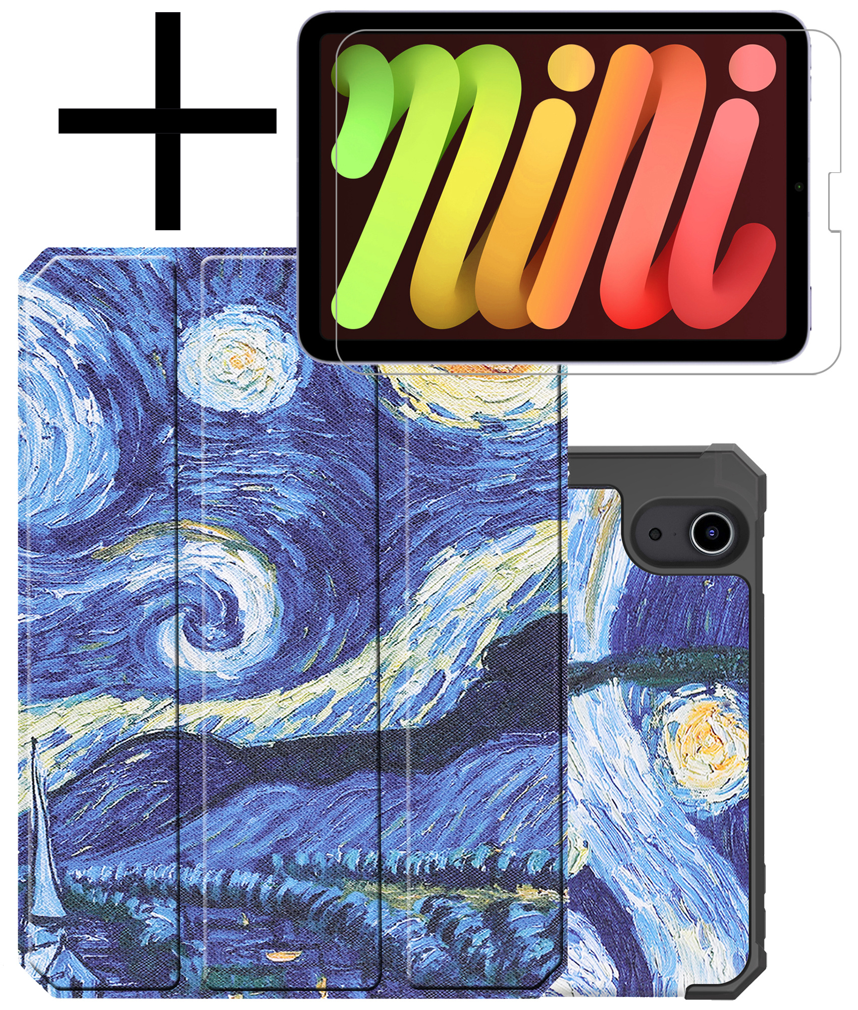 NoXx Hoesje Geschikt voor iPad Mini 6 Hoesje Case Hard Cover Hoes Book Case Met Uitsparing Geschikt voor Apple Pencil Met Screenprotector - Sterrenhemel