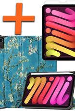 Nomfy Hoes Geschikt voor iPad Mini 6 Hoes Tri-fold Tablet Hoesje Case Met Uitsparing Geschikt voor Apple Pencil Met Screenprotector - Hoesje Geschikt voor iPad Mini 6 Hoesje Hardcover Bookcase - Bloesem