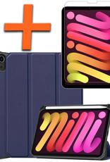 Nomfy Hoes Geschikt voor iPad Mini 6 Hoes Tri-fold Tablet Hoesje Case Met Uitsparing Geschikt voor Apple Pencil Met Screenprotector - Hoesje Geschikt voor iPad Mini 6 Hoesje Hardcover Bookcase - Donkerblauw