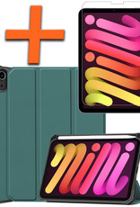 Nomfy Hoes Geschikt voor iPad Mini 6 Hoes Tri-fold Tablet Hoesje Case Met Uitsparing Geschikt voor Apple Pencil Met Screenprotector - Hoesje Geschikt voor iPad Mini 6 Hoesje Hardcover Bookcase - Donkergroen