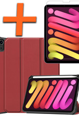 Nomfy Hoes Geschikt voor iPad Mini 6 Hoes Tri-fold Tablet Hoesje Case Met Uitsparing Geschikt voor Apple Pencil Met Screenprotector - Hoesje Geschikt voor iPad Mini 6 Hoesje Hardcover Bookcase - Donkerrood