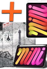 Nomfy Hoes Geschikt voor iPad Mini 6 Hoes Tri-fold Tablet Hoesje Case Met Uitsparing Geschikt voor Apple Pencil Met Screenprotector - Hoesje Geschikt voor iPad Mini 6 Hoesje Hardcover Bookcase - Eiffeltoren