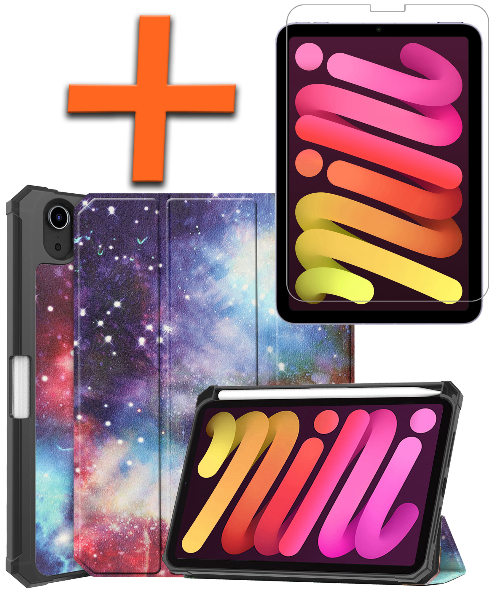 Nomfy Hoes Geschikt voor iPad Mini 6 Hoes Tri-fold Tablet Hoesje Case Met Uitsparing Geschikt voor Apple Pencil Met Screenprotector - Hoesje Geschikt voor iPad Mini 6 Hoesje Hardcover Bookcase - Galaxy