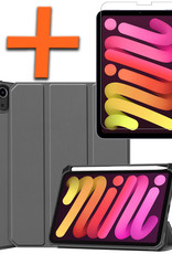 Nomfy Hoes Geschikt voor iPad Mini 6 Hoes Tri-fold Tablet Hoesje Case Met Uitsparing Geschikt voor Apple Pencil Met Screenprotector - Hoesje Geschikt voor iPad Mini 6 Hoesje Hardcover Bookcase - Grijs