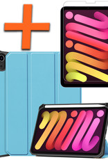 Nomfy Hoes Geschikt voor iPad Mini 6 Hoes Tri-fold Tablet Hoesje Case Met Uitsparing Geschikt voor Apple Pencil Met Screenprotector - Hoesje Geschikt voor iPad Mini 6 Hoesje Hardcover Bookcase - Lichtblauw