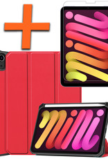 Nomfy Hoes Geschikt voor iPad Mini 6 Hoes Tri-fold Tablet Hoesje Case Met Uitsparing Geschikt voor Apple Pencil Met Screenprotector - Hoesje Geschikt voor iPad Mini 6 Hoesje Hardcover Bookcase - Rood