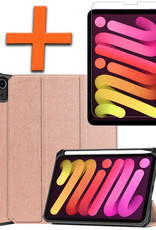 Nomfy Hoes Geschikt voor iPad Mini 6 Hoes Tri-fold Tablet Hoesje Case Met Uitsparing Geschikt voor Apple Pencil Met Screenprotector - Hoesje Geschikt voor iPad Mini 6 Hoesje Hardcover Bookcase - Rosé goud