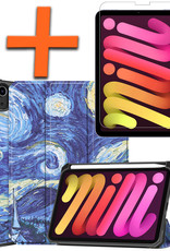 Nomfy Hoes Geschikt voor iPad Mini 6 Hoes Tri-fold Tablet Hoesje Case Met Uitsparing Geschikt voor Apple Pencil Met Screenprotector - Hoesje Geschikt voor iPad Mini 6 Hoesje Hardcover Bookcase - Sterrenhemel
