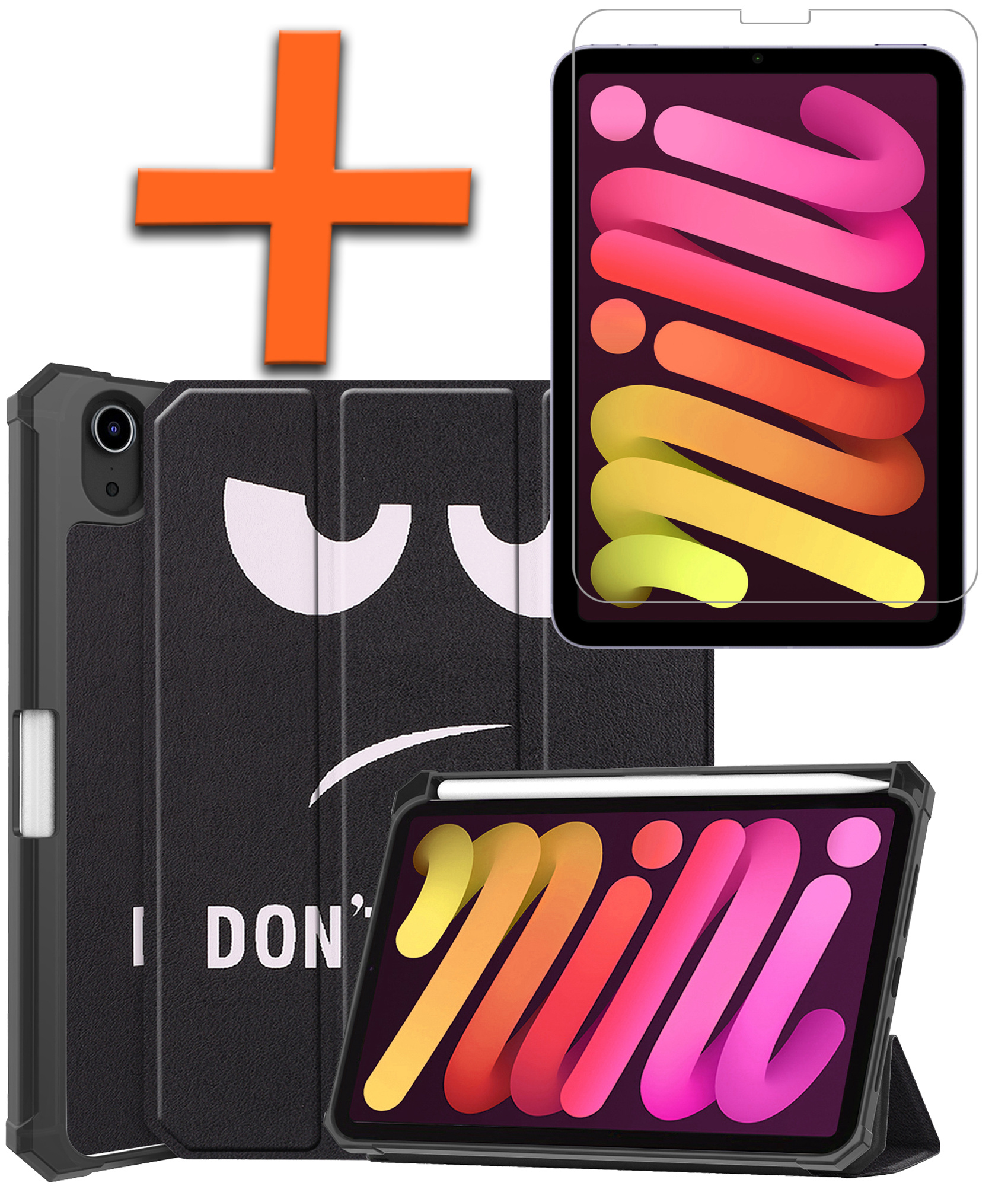 Nomfy Hoes Geschikt voor iPad Mini 6 Hoes Tri-fold Tablet Hoesje Case Met Uitsparing Geschikt voor Apple Pencil Met Screenprotector - Hoesje Geschikt voor iPad Mini 6 Hoesje Hardcover Bookcase - Don't Touch Me