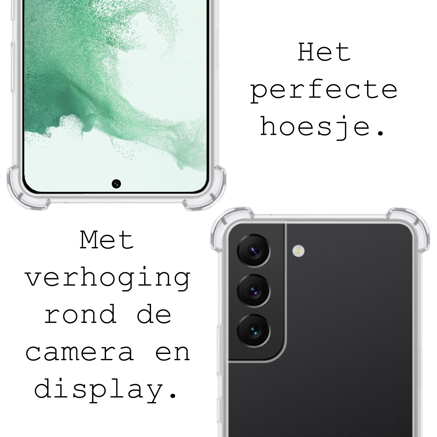 BASEY. Hoes Geschikt voor Samsung S22 Hoesje Shock Proof Case Hoes Siliconen Met Screenprotector - Hoesje Geschikt voor Samsung Galaxy S22 Hoes Cover Shockproof - Transparant